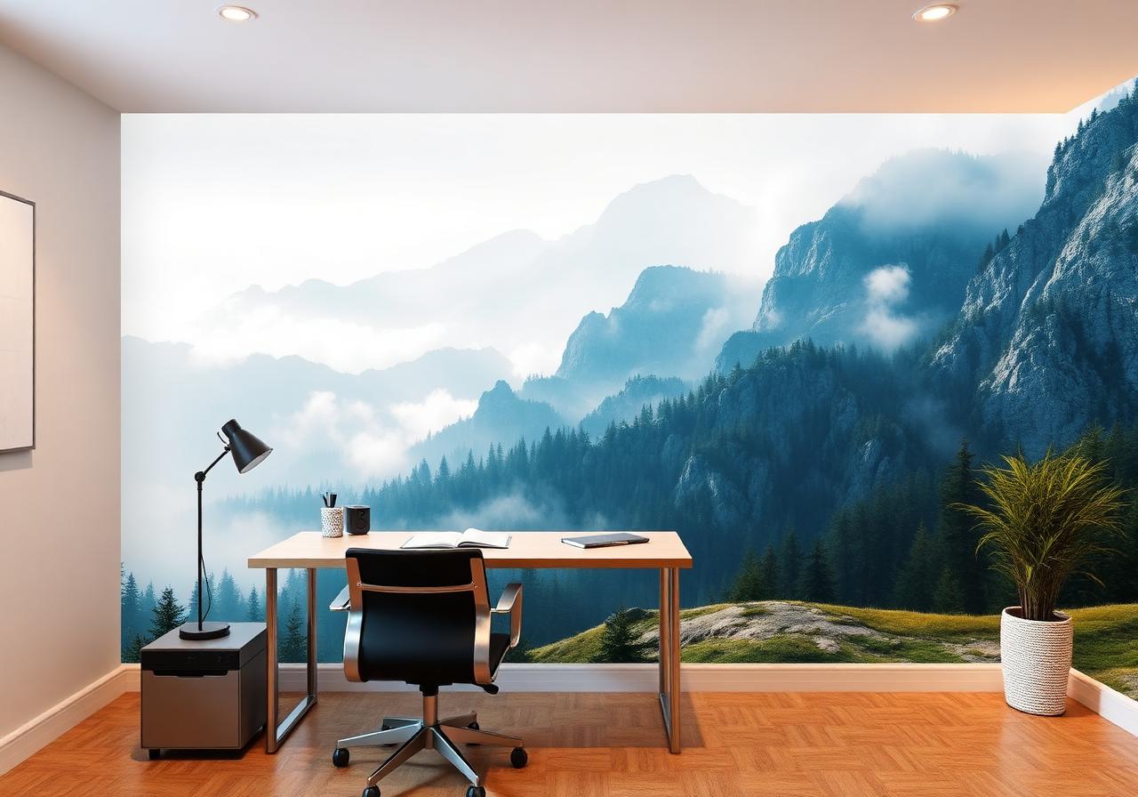 Fotobehang berglandschap in kantoor
